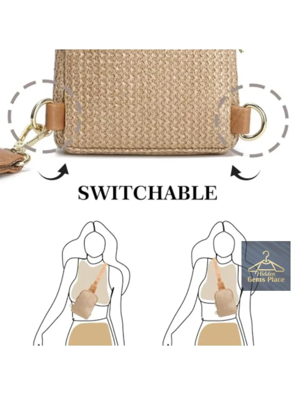 Faux Straw Crossbody Bag with Woven Texture, Small Lightweight Sling Purse for